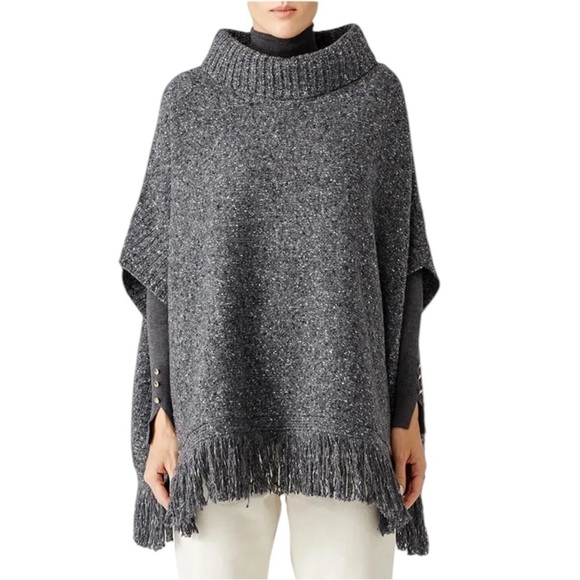 Joie Wool Blend Grey Hatice Fringe Poncho Sweater Size XS/S - Picture 1 of 13